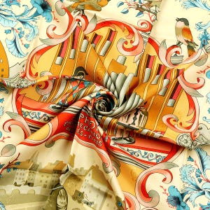 Hermes Scarf "Orgauphone et Autres Mecaniques" by Francoise Faconnet 90cm Silk | Carre Jacquard