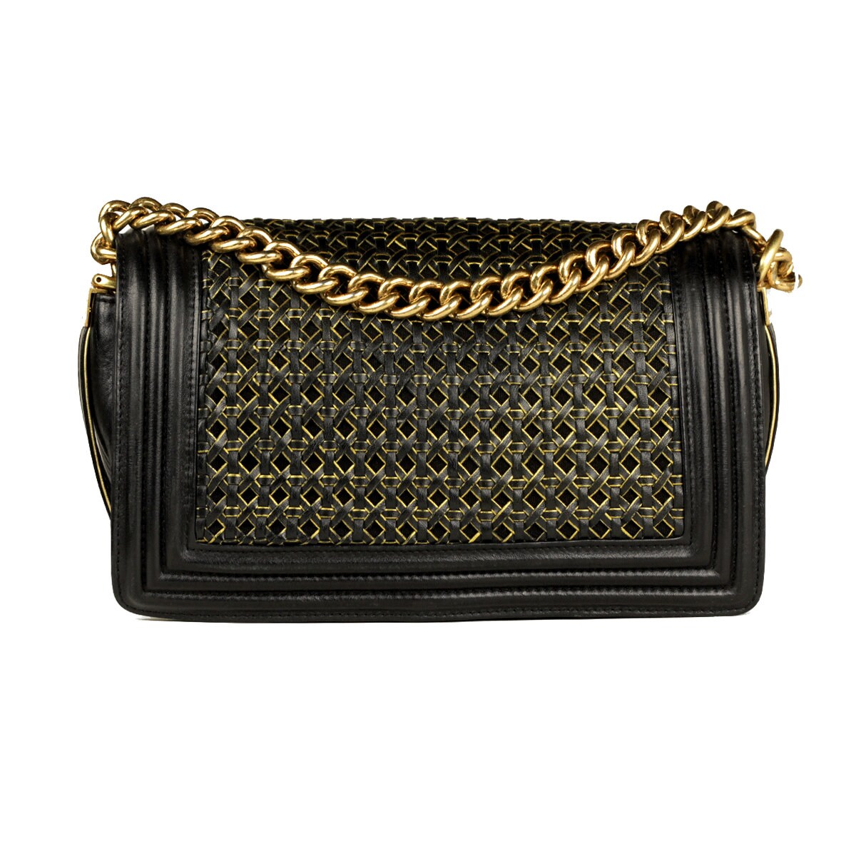 Chanel Boy Bag Medium Black Braided Sheepskin Gold Hardware