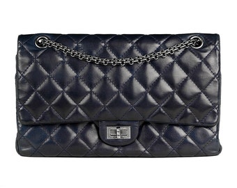 Chanel Bag 2.55 Reissue Navy Lambskin Leather with Silver Hardware 226