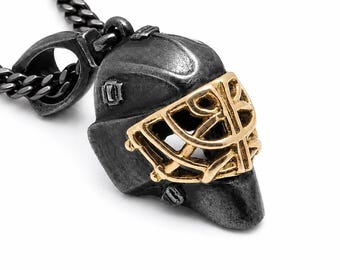 Gold Cage Hockey Goalie  Helmet Pendant, Hockey Goalie Mask, Gift for Goalie, Ice Hockey Jewelry, Silver chain, Personalized gift