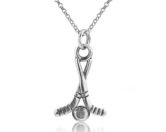 Sterling Silver Hockey Sticks Pendant,Ice Hockey Jewelry,Ice Hockey Gift, Silver chain options