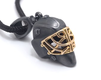Gold Cage Hockey Goalie  Helmet Pendant, Hockey Goalie Mask, Gift for Goalie, Ice Hockey Jewelry, Silver chain, Personalized gift