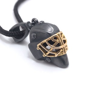 Gold Cage Hockey Goalie  Helmet Pendant, Hockey Goalie Mask, Gift for Goalie, Ice Hockey Jewelry, Silver chain, Personalized gift