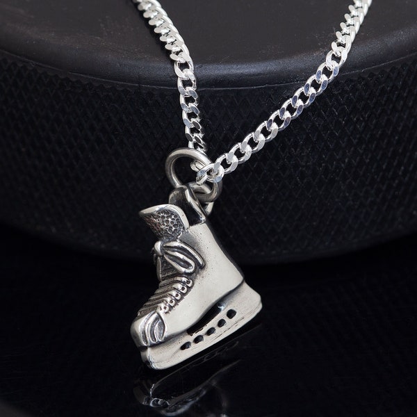 VIDEO!! Hockey Skate Necklace, Hockey Jewelry, Hockey Gift, Hockey Skate, Ice Hockey Skate Charm, Gift for him. Personalized