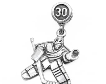 Personalized Hockey Goalie Silver Pendant, Hockey Goalie Gift, Key ring, Ice Hockey jewelry,  Christmas gift, Best goalie gift