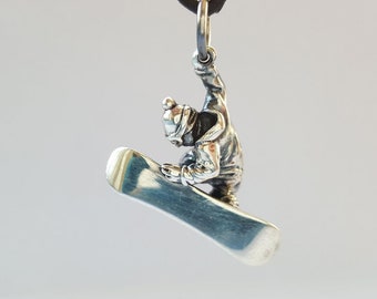 Personalized Snowboarder Silver Pendant, Gift for teen, Winter sports gift, Extreme sports pendant, Custom Snowboard, Sports jewelry