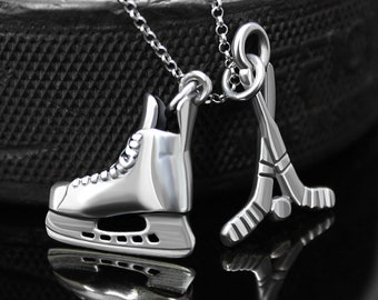 Silver Hockey Skate and Sticks Pendant, Ice Hockey Jewelry,Hockey Gift, Hockey Skate, Hockey Sticks, Hockey Player Gift