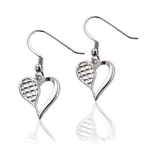 Boucles d&#39;oreilles coeur de tennis personnalisées en argent sterling, boucles d&#39;oreilles pendantes de tennis, bijoux de tennis, cadeau de joueur de tennis