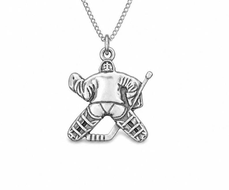 Hockey Goalie Silver Pendant, Hockey Goalie Gift, Ice Hockey jewelry, End of the season gift, Christmas gift, Best goalie gift image 2