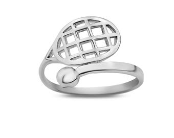 Sterling Silver Tennis Racket and Ball Ring, Tennis Jewelry, Tennis Gift