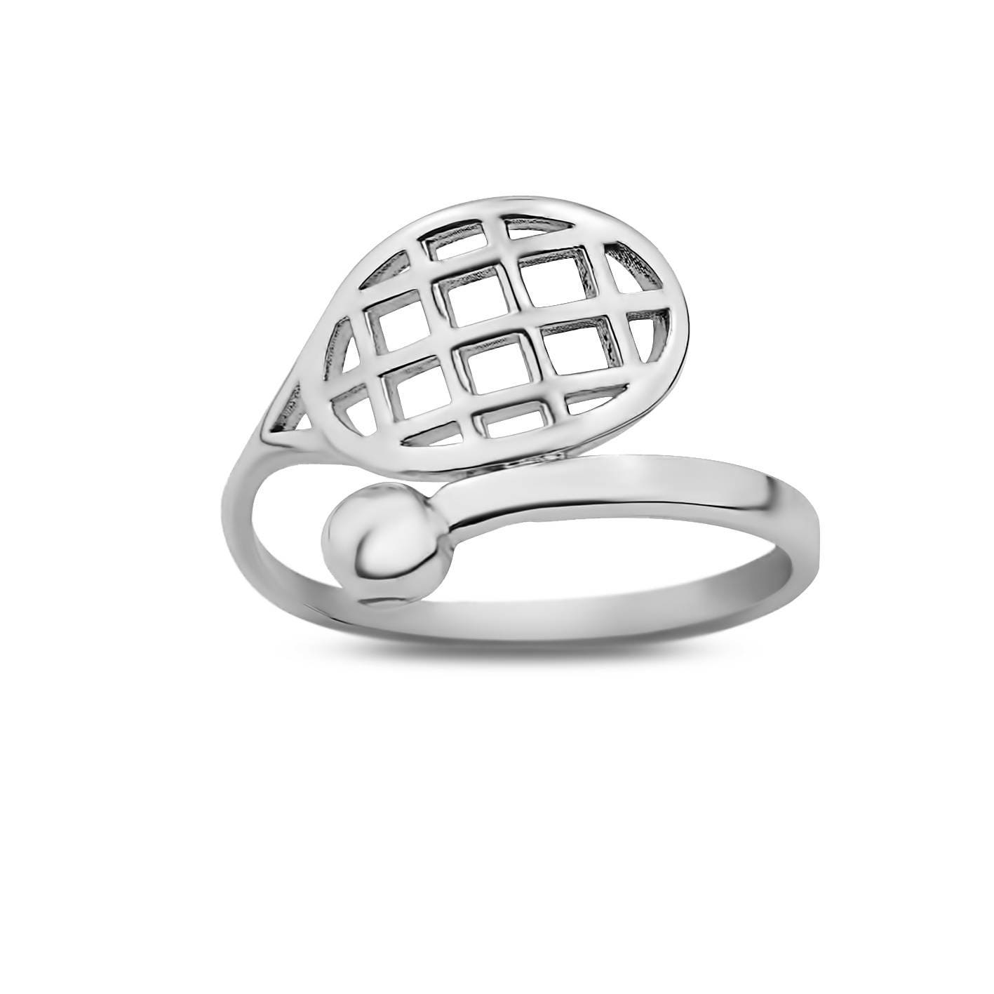 Sterling Silver Tennis Racket and Ball Ring, Tennis Jewelry, Tennis Gift