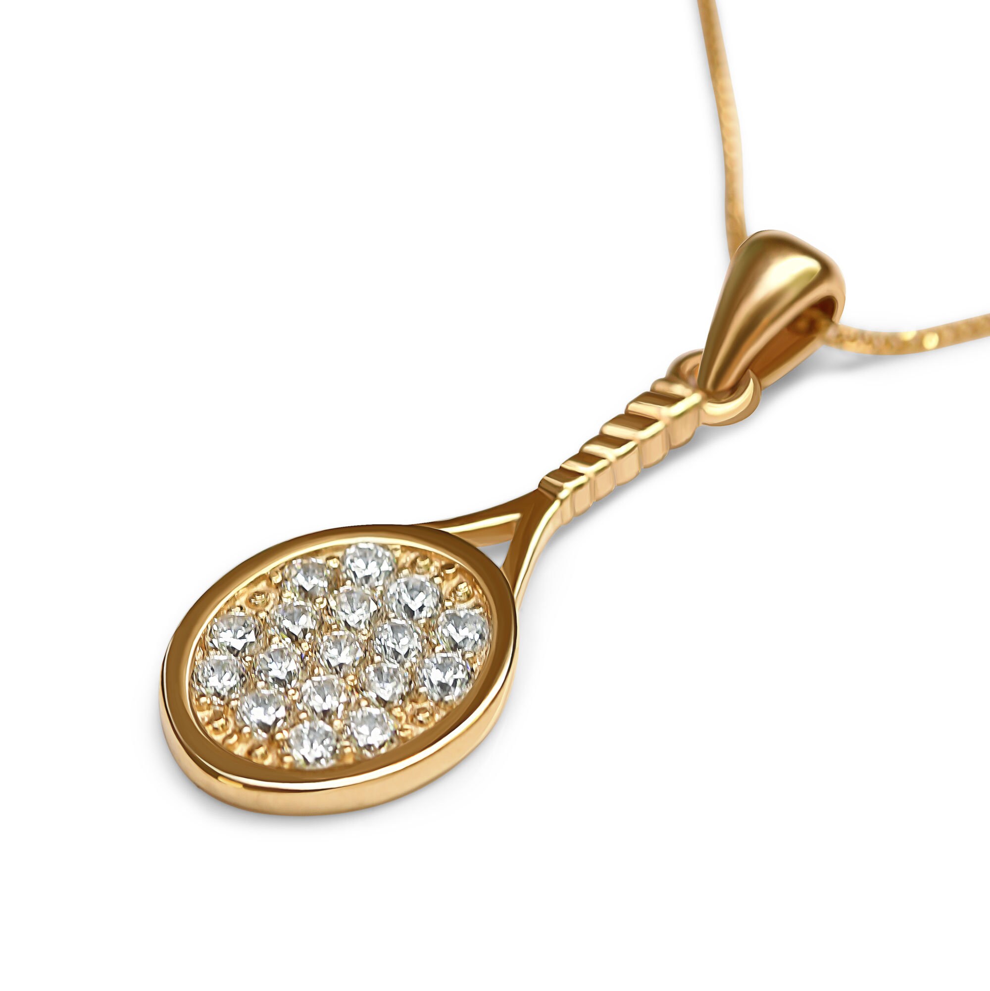 Gold Tennis Racquet Necklace With 