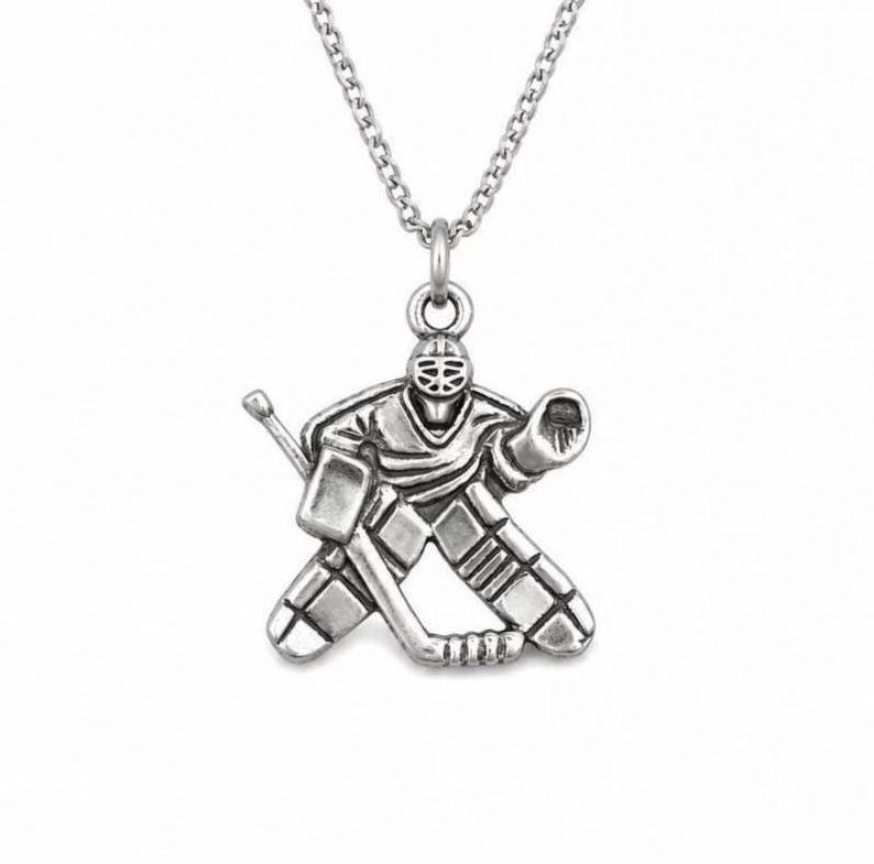 Hockey Goalie Silver Pendant, Hockey Goalie Gift, Ice Hockey jewelry, End of the season gift, Christmas gift, Best goalie gift image 1