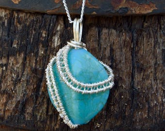 Sale/Turquoise Howlite Wire Wrapped Pendant/Wire Wrapped Stones/Handmade and Unique/Wire Wrapped/Silver Wire Pendants/Wire Wrap Jewelry