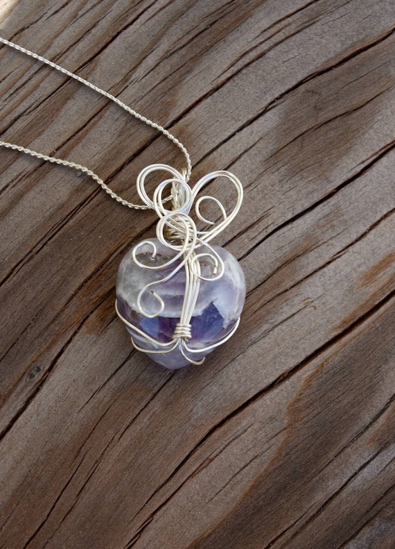 Heart Stone Wire Wrapped Pendant Necklace Amethyst - Heart Shaped Stone Pendant Heart Stone Wire Wrapped Pendant Necklace Amethyst - Heart Shaped Stone Pendant