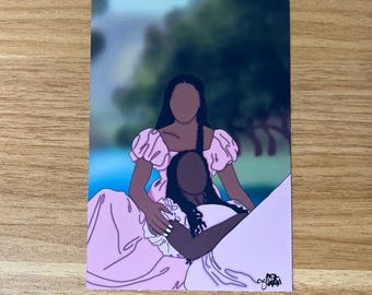 Cottagecore Sisters 4x6 Print, Cute Black Girl Sticker, Black Girl Stickers, Afro Girl, Cottagecore, Book Worm Gift, Book Lover, Reader Gift