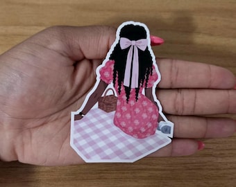 Coquette Girl Sticker, Cute Black Girl Sticker, Black Girl Stickers, Afro Girl, Cottagecore, Book Worm Gift, Book Lovers, Readers Gift