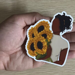 Sunflower Girl Sticker, Cute Black Girl Sticker, Black Girl Stickers, Afro Girl, Spring Sticker, Book Gift, Book Lover, Gift for Readers