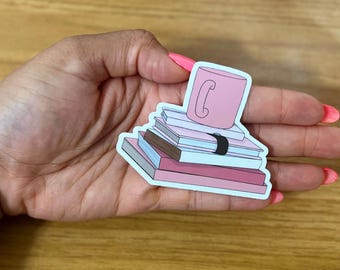 Pink Mug with Books Sticker, Cute Stickers, Black Girl Stickers, Afro Girl, Autumn Sticker, Book Worm Gift, Book Lover, Gift for Readers