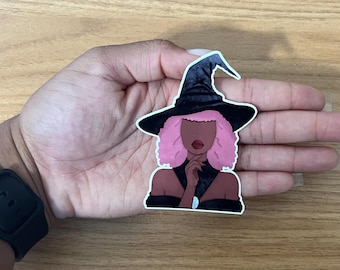 Black Witch Sticker, Cute Black Girl Sticker, Black Girl Stickers, Afro Girl, Autumn, Book Worm Gift, Book Lover, Gift for Readers, Magic