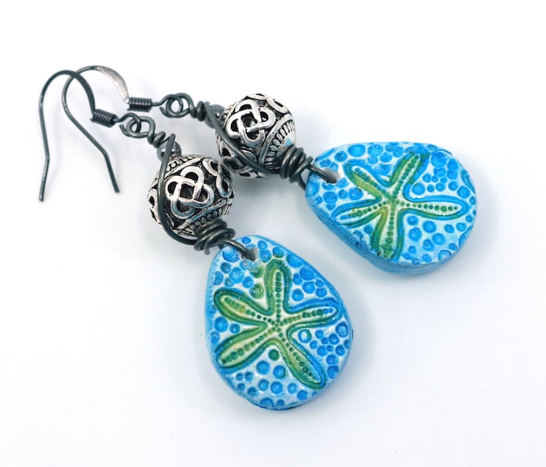 gift under 30 Blue clay earrings trending now polymer clay starfish earrings