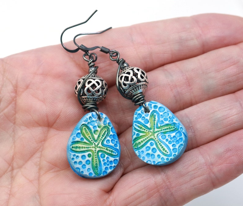 gift under 30 Blue clay earrings trending now polymer clay starfish earrings