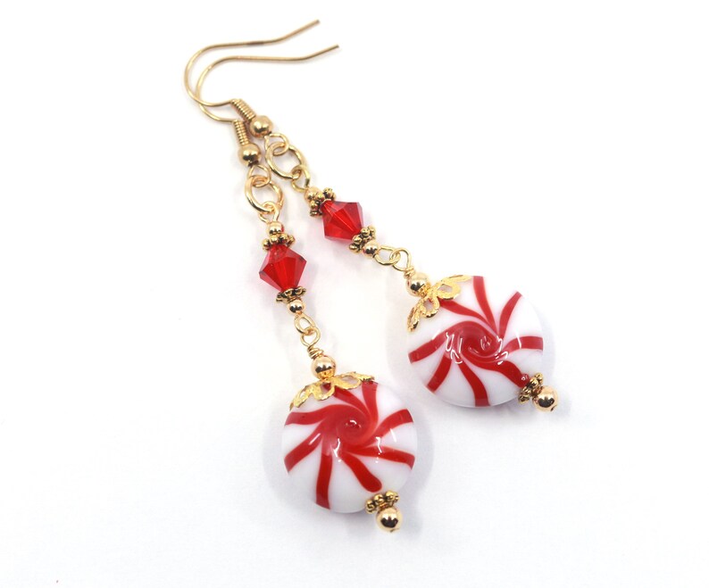 Christmas Candy Earrings Holiday Red Earrings Red White Etsy