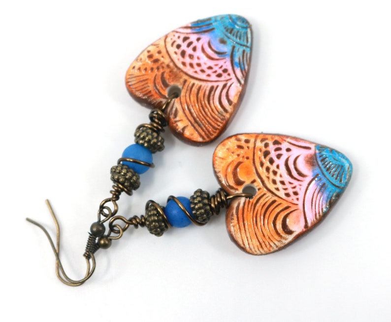 polymer clay romantic jewelry wire wrap jewelry Clay heart earrings Valentine gift