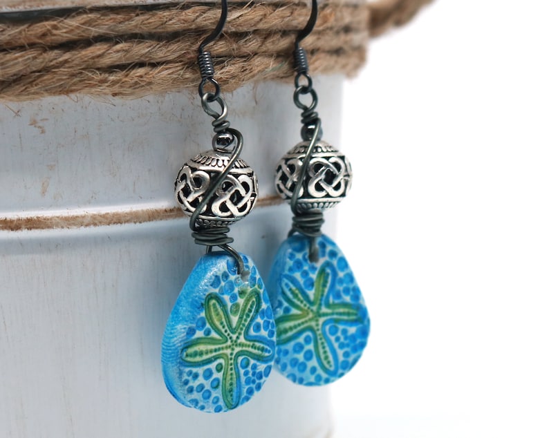 gift under 30 Blue clay earrings trending now polymer clay starfish earrings