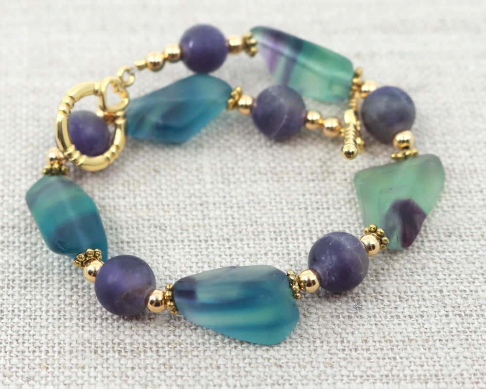 Fluorite bracelet gemstone purple blue birthday gift for her | Etsy