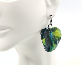 Ceramic leaf earrings, ceramic jewelry, gift under 30, green earrings