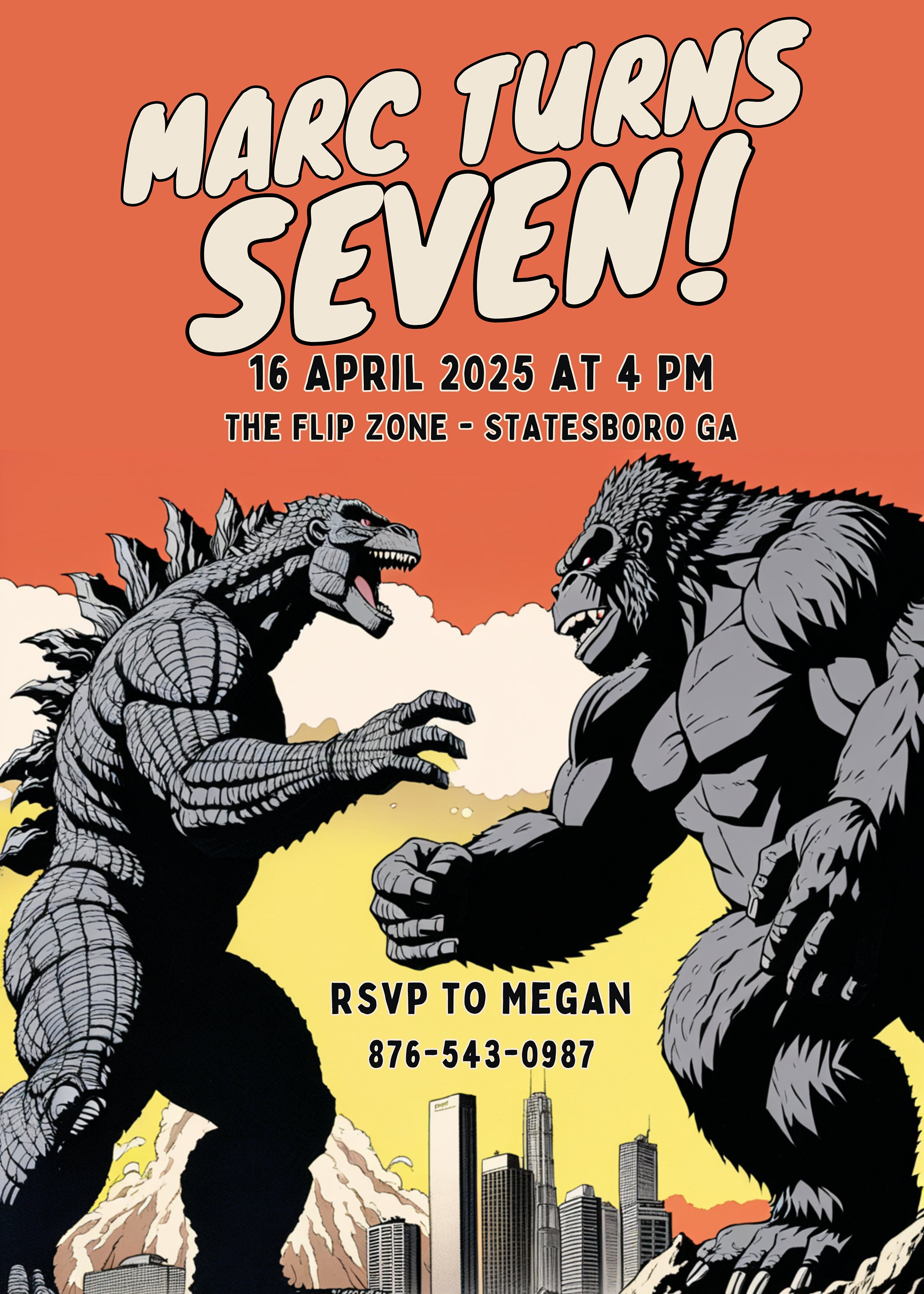 Godzilla Invites King Kong Vs Godzilla Birthday Invitation: Kid Party Invite (editable ...