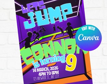 Jump Park Invitation, Trampoline Park Birthday Invitation, Jump Park Invite, Kid Invite, Editable Template, Editable Canva