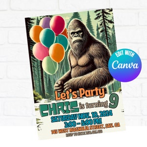 Bigfoot Invitation, Bigfoot Birthday Invitation, Bigfoot Invite, Kid Invite, Editable Template, Editable Canva