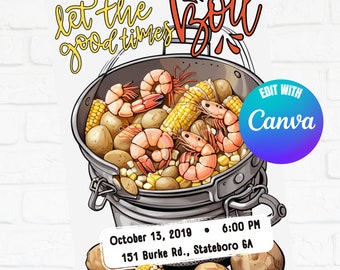 Low Country Boil Invitation, Editable Invitation, Low Country Boil Picture Invites, Instant Download Low Country Boil, Edit in Canva