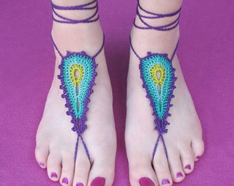 Crochet Pattern - Peacock Barefoot Sandals - PDF