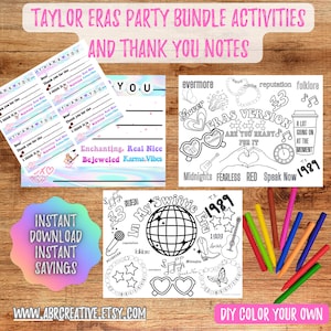 Taylor In My Swift Era BUNDLE 3 page Coloring Printable and Thank You Notes - Activity for Swift, instant download, printable