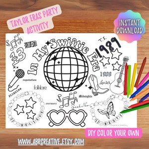 Taylor In My Swift Ära Färbung Printable - Aktivität für T.Swift, sofortiger Download, druckbar, Tischset, Party Tasche Geschenk, Epochen Tour