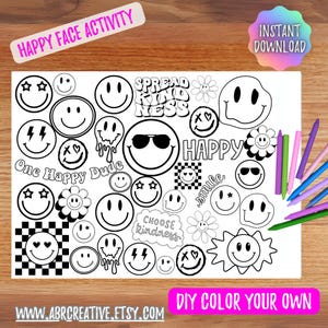 One Happy Dude Smiley Face Happy Face Coloriage activité imprimable pour la fête du premier anniversaire, téléchargement immédiat, imprimable