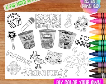 K-Pop Demon Movie Coloring Page Activity for tween party, instant download, printable, kpop theme birthday