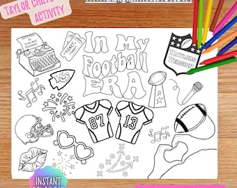 Taylor&#39;s Chief&#39;s Football Era digital printable football coloring activity Sunday Funday activity, football placemat, goodie bag