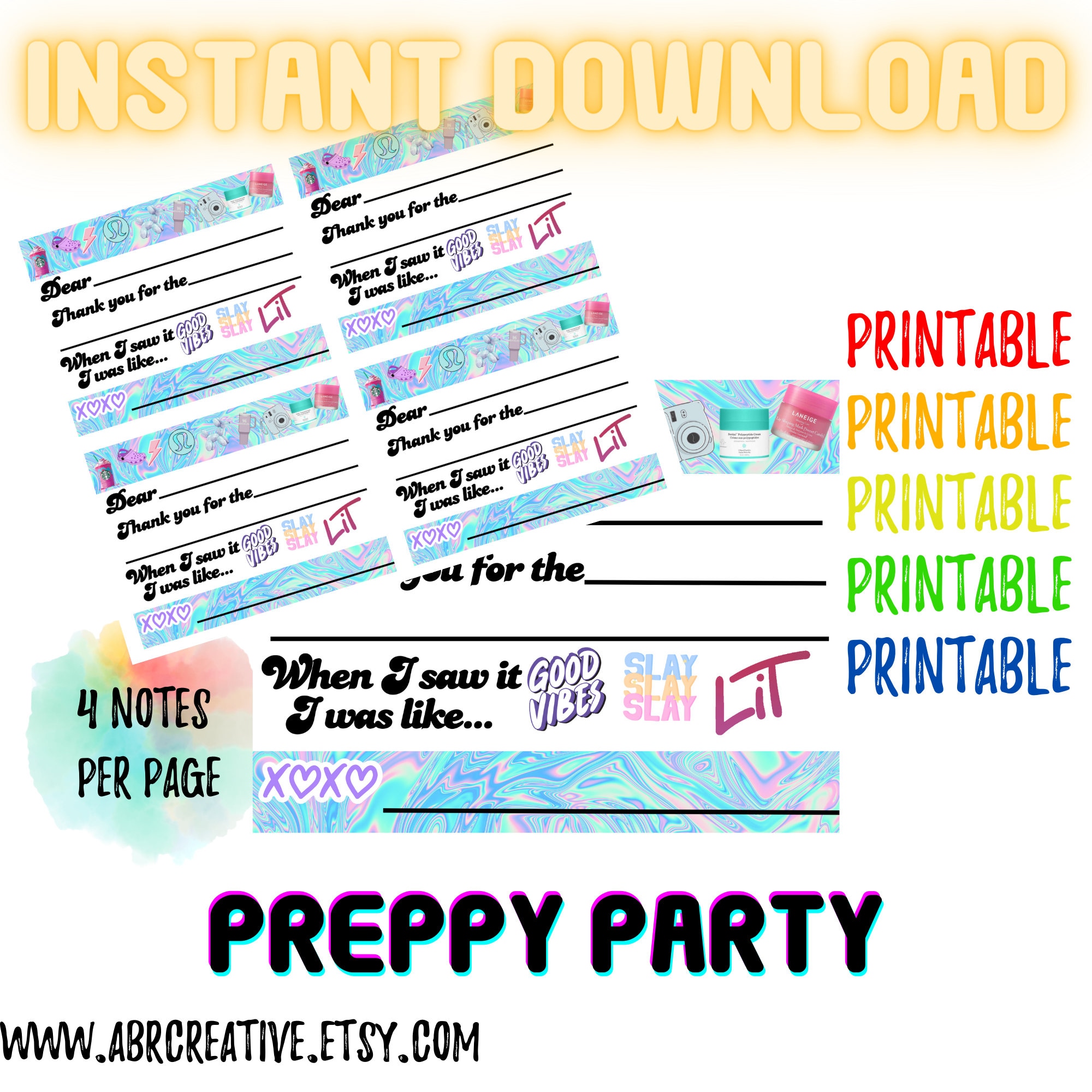 Preppy Makeup Stanley Pink Drink Birthday Fill-in Thank You Note ...