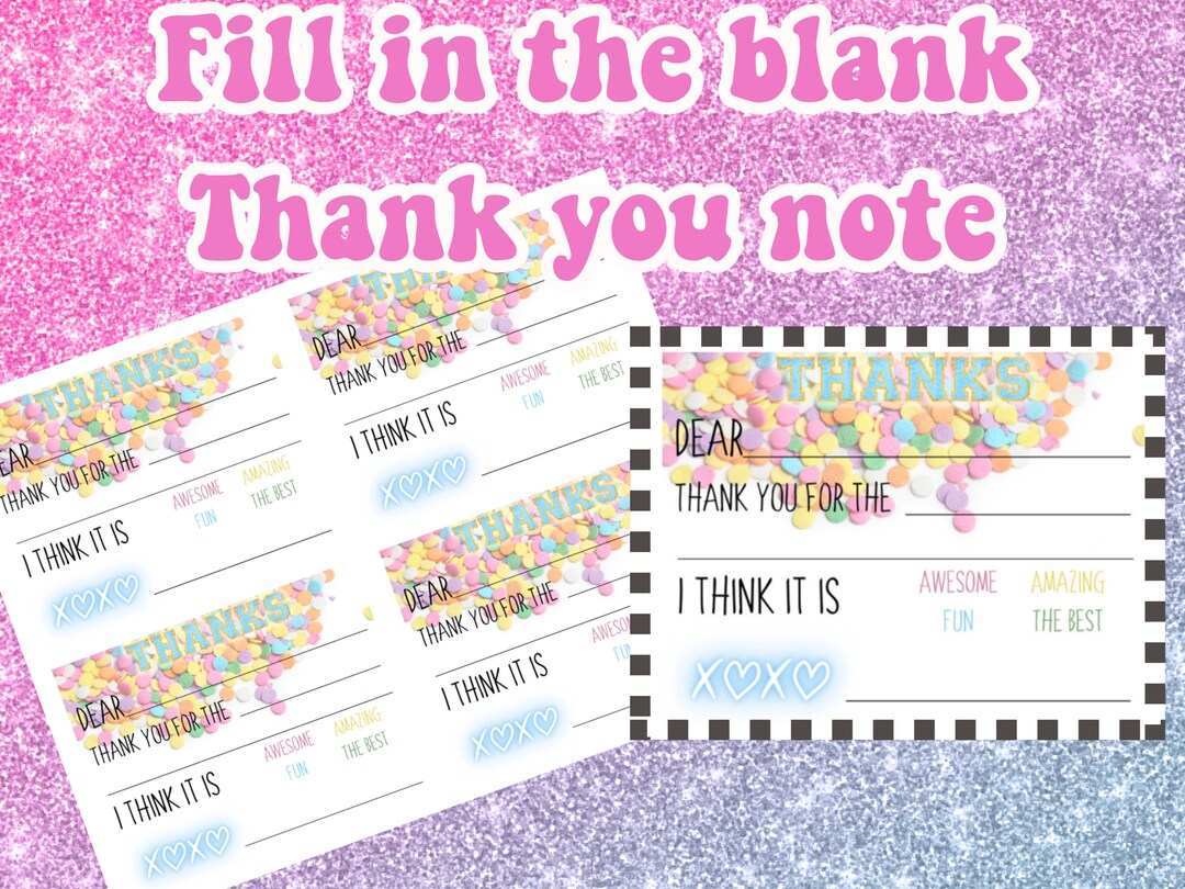 Thank You Notes Fill-in Candy Instant Download Printable Girls Birthday ...