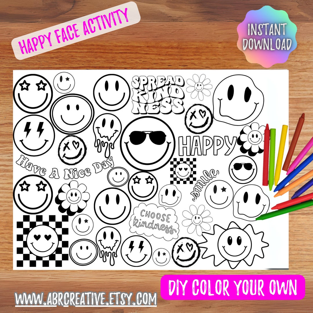 Preppy Smiley Face Happy Face Coloring Printable