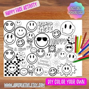 Preppy Smiley Face Happy Face Coloring Printable Activity for One Cool Dude party, tween party, instant download, printable, preppy birthday