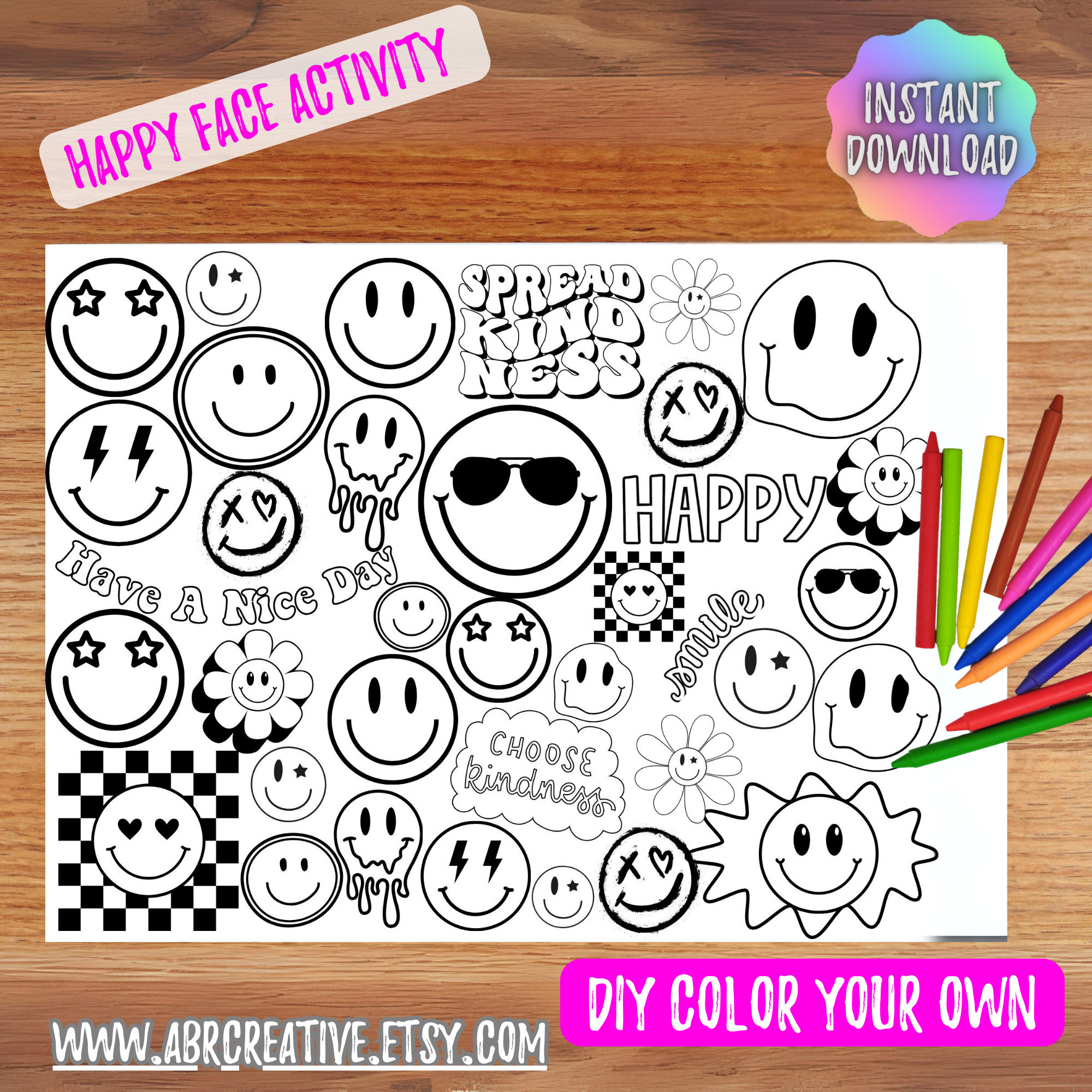 preppy-smiley-face-happy-face-coloring-printable-activity-for-one-cool-dude-party-tween-party-instant-download-printable-preppy-birthday-etsy