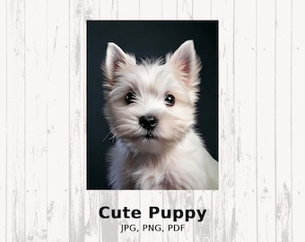 Cute West Highland White Terrier Puppy Digital Art Print, Adorable Westie Dog Picture, High Resolution Pet Portrait, Puppy Wall Art