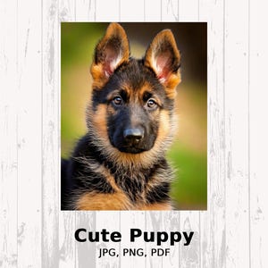Digitale muurkunst Duitse herder, schattige puppy afdrukbare kunst, hondenliefhebber cadeau, instant download huisdier print, decor dier poster