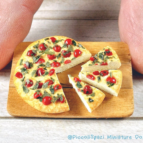 Rocket and cherry tomatoes focaccia board, flat bread dollhouse, vegetables miniature, realistic food 1:12 scale, roombox baker, veggie ooak