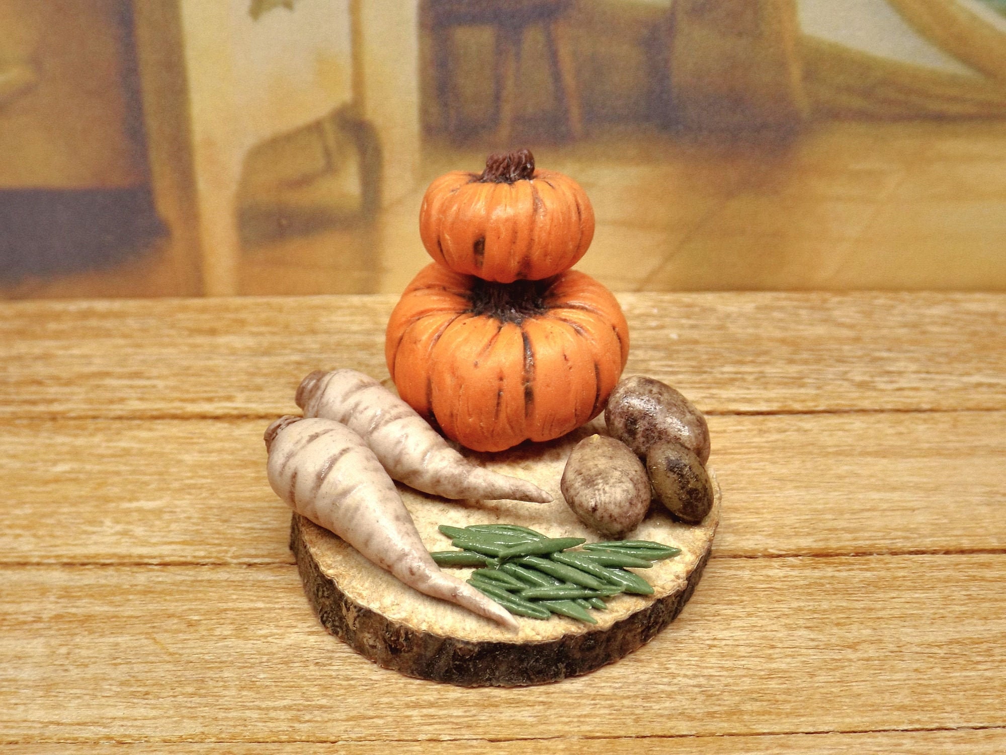 DOLLHOUSE MINIATURES 2 FOOD PLATES GREEN BEANS /& PIZZA FOOD DECO 1:12